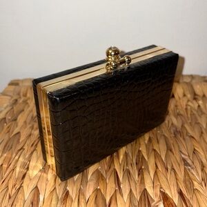 3/$25 Croc-Embossed Clutch with Gold Accents